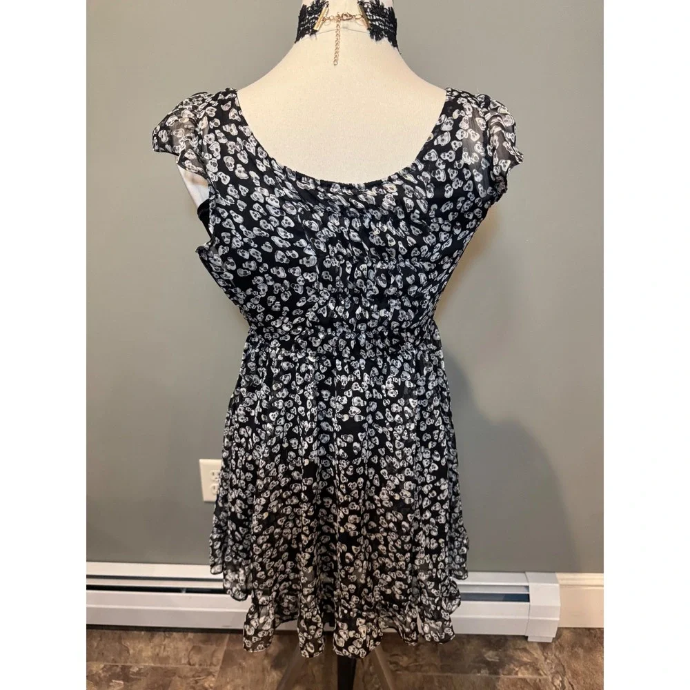 Y2K RARE TRIPP NYC Skull Print Mini Dress Goth‎ Emo Punk Rockabilly Festival XS